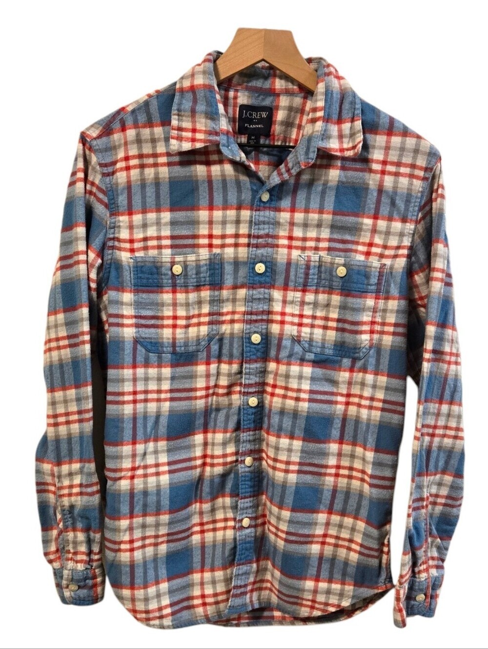 J Crew Red Blue Plaid Cotton Brushed Flannel Button Down Shirt Heritage Medium